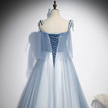 A line Light Sky Blue Tulle Prom Dresses HZ1023